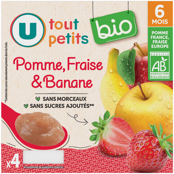 Image de U TOUT PETITS BIO
Petits pots bébé dessert pomme fraise banane dès 6