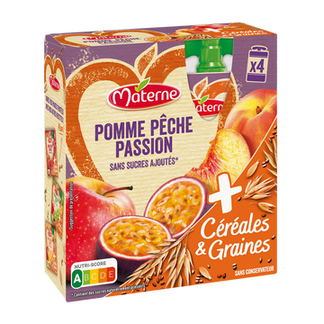 Materne Compote Pomme Pêche Passion Céréales Et Graines Materne 4x90g
