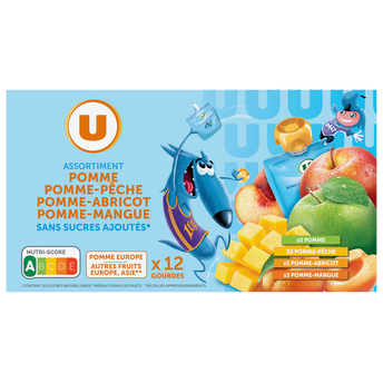 Image de U
Dessert fruitier sans sucres ajoutés purée pomme nature, pomme-pêche,pomme-abricot, pomme-mangue U