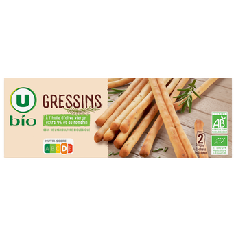 Image de U BIO
Gressins à l'huile d'olive vierge extra 9% et au romarin