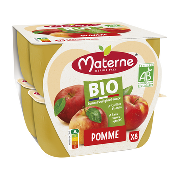 Materne Compote Sans Sucre Ajouté Pomme Bio Materne, 8x100g