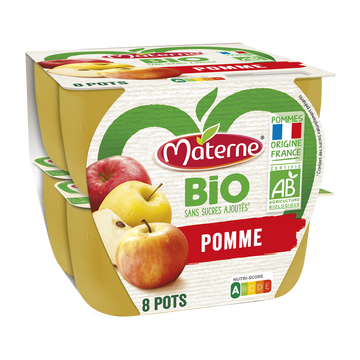 Materne Compote Sans Sucre Ajouté Pomme Bio Materne, 8x100g
