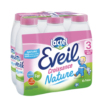 Lactel Eveil Nature Sans Arôme Vanille Lactel, De 10 Mois À 3 Ans, 6x1l