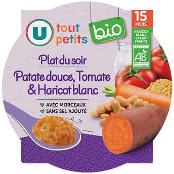 Image de U TOUT PETITS BIO
Plat bébé assiette patate douce, tomates, haricots blancs dès 15