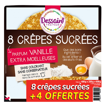 Dessaint Traiteur Crêpes Sucrées Parfum Vanille Dessaint, X8 + 4 Offertes Soit 600g