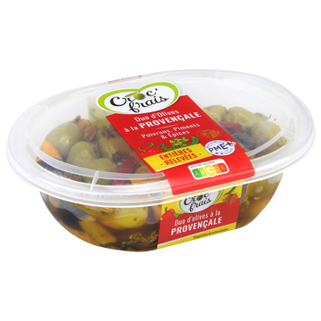 Croc’ frais Olives Vertes Et Noires À La Provençale, Croc'frais, Sans Conservateur, Barquette 250g