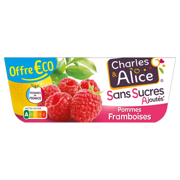 Charles & Alice Desserts De Fruits Pomme/framboise Sans Sucres Ajoutés Charles & Alice- 4 Pots De 100g