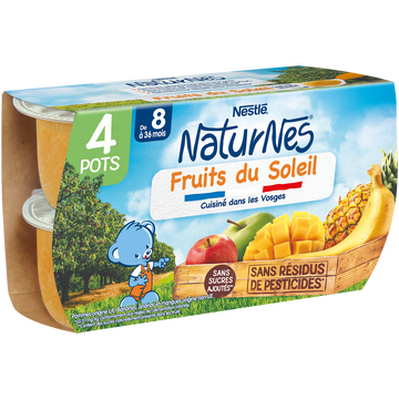 Nestlé Compote Fruits Du Soleil Naturnes, Dès 8 Mois, 4x130g