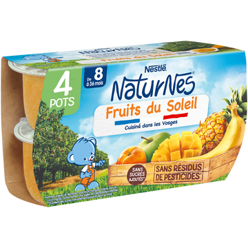 Nestlé Compote Fruits Du Soleil Naturnes, Dès 8 Mois, 4x130g