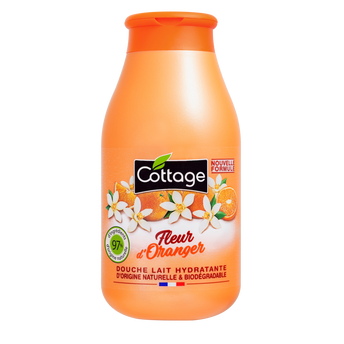 Image de Douche lait hydratante fleur d'oranger 97% d'ingrédients naturelle COTTAGE, flacon de