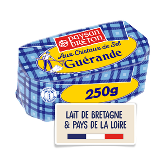 Image de Beurre moulé aux cristaux de sel de guérande PAYSAN BRETON, 80%mg, plaquette de