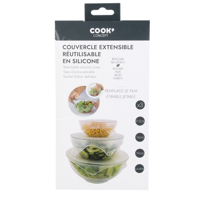 Couvercle extensible alimentaire silicone transparent x3
