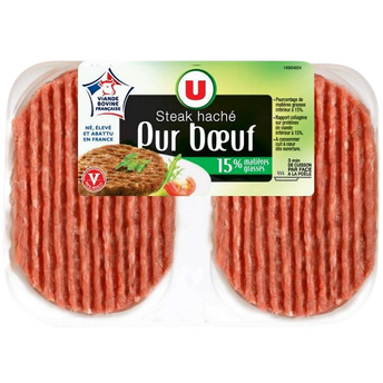 Image de U
Steak haché, 15% Matière Grasse, France, VBF, 2 pièces