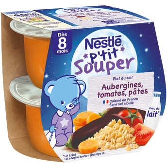 Image de Petits pots infantiles aubergines tomates et pâtes P'tit Pot dès 8 mois NESTLE