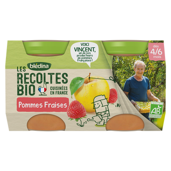 Image de Petits pots bébé bio pommes fraises dès 6 mois LES RECOLTES BIO BLEDINA