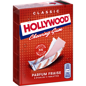 Image de Chewing gum parfum fraise HOLLYWOOD, étui 5x11 tablettes