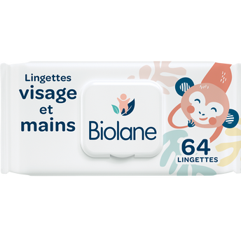 Image de Lingettes pour visage et mains BIOLANE, étui de