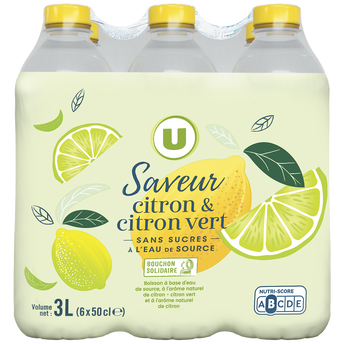 Image de U
Boisson à base d'eau de source aromatisée au citron et citron vert sans sucre