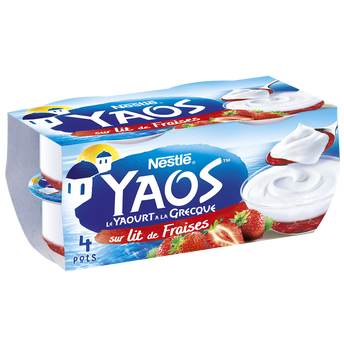 Image de Yaourts à la Grecque Nature sur lit de Fraises YAOS - 4 pots de
