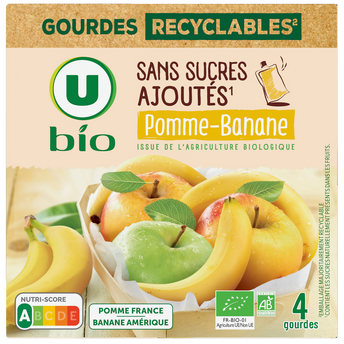 Image de U BIO
Purée pomme banane sans sucres ajoutés  4 gourdes de