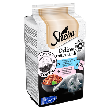 Sheba Sachets Fraîcheur Pour Chat Sheba Délices Gourmands Au Thon Et Saumon- 6x50g