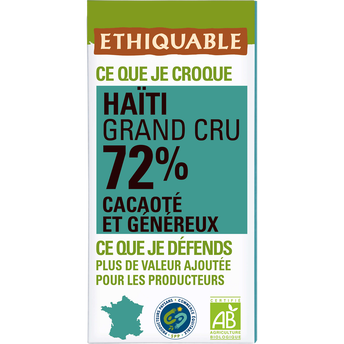 Image de ETHIQUABLE - Chocolat noir 72% Haïti BIO - la tablette de