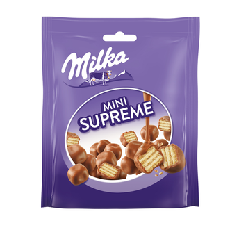 Image de Biscuits gaufrettes enrobées au chocolat mini supreme au lait MILKA -Sachet de