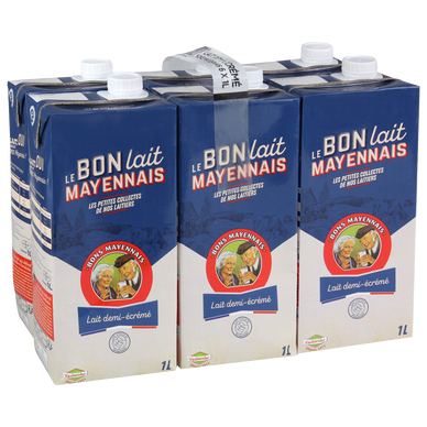 Le Bon Lait Mayennais - Lait de vache stérilisé UHT demi-écrémé - brick  6x1litre - Super U, Hyper U, U Express 
