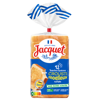 Image de Pain de mie Crousti Moelleux(r) Nature Sans Sucres Ajoutés JACQUET - x12 tranches
