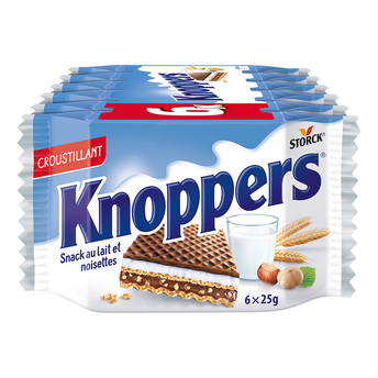 Image de Gaufrette fourrée (fourrage au lait 30,2%, fourrage à la pâte de noisettes 29,4%) KNOPPERS