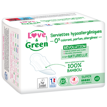 Image de Serviettes hygiéniques super hypoallergéniques LOVE&GREEN