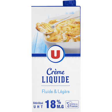 Crème UHT liquide 18%MG - Brique 1L - Super U, Hyper U, U Express 