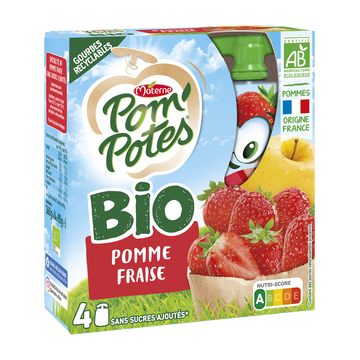 Materne Pom'potes Bio Pomme Et Fraise 30% De Sucre En Moins Materne, 4x90g