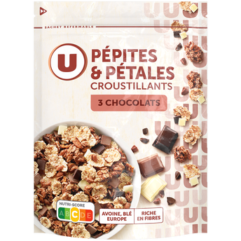 Image de U
Céréales Pépites et pétales aux 3 chocolats paquet de