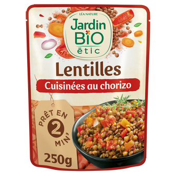 Image de Lentilles cuisinées au chorizo JARDIN BIO, doypack