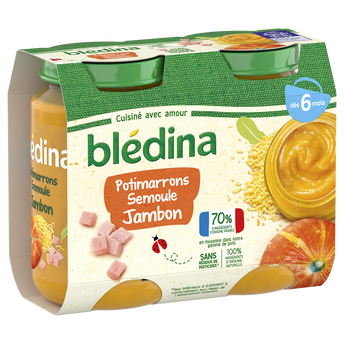 Image de Petits pots bébé potimarrons semoule jambon dès 6 mois BLEDINA
