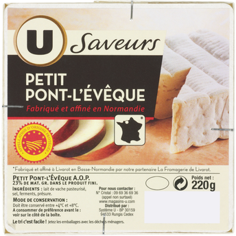 Image de U SAVEURS
Pont l'Evèque AOP au lait pasteurisé 23%MG