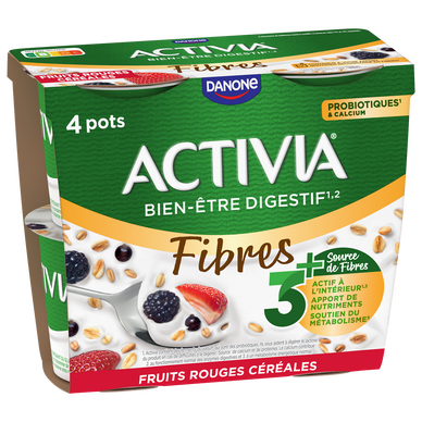 Yaourt aux fruits rouges et céréales bifidus 2,7%mg ACTIVIA 4x115g ...