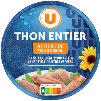 Image de U
Thon entier à l'huile de tournesol pêché canne U boite