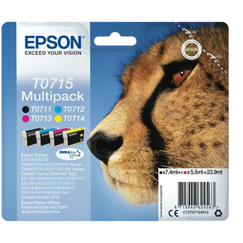 Image de Pack 4 cartouches d'encre EPSON T0715 Guépard, sous blister