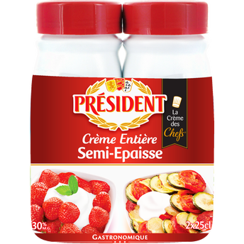 Image de Créme entiére semi-épaise PRESIDENT, 30% de MG, 2 bouteilles de