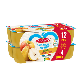 Image de Compote sans sucre ajouté Pommes / Pomme Poire MATERNE 16x100g