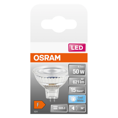 Ampoule LED OSRAM spot MR16 50W culot GU5.3 blanc froid - Super U, Hyper U,  U Express 