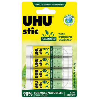 Image de UHU Stic ReNATURE - Bâtons de colle sans solvant, blanche, lot 4 sticsde
