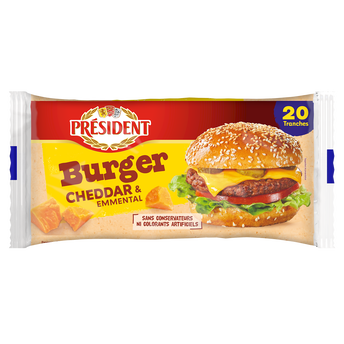 Image de Fromage fondu Burger Emmental Cheddar  PRESIDENT x20
