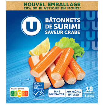 Image de U
Bâtonnets de préparation à base de chair de poissons saveur crabe - x18
