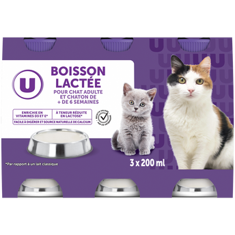 Image de U
Boisson lactée pour chats et châtons de plus de 6 semaines 3 bouteilles