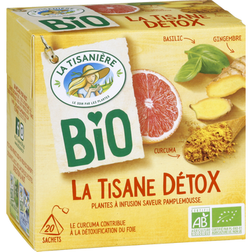 La Tisanière Plantes À Infusion Curcuma Basilic Gingembre Saveur Pamplemousse Détoxbio La Tisaniere, 20 Sachets De 30g