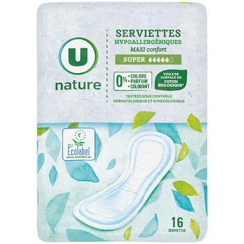 Image de U NATURE
Serviettes hygiéniques maxi super