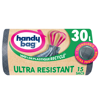 Image de Sacs poubelle poignées coulissant ultra résistant 80% recyclés HANDYBAG 30L